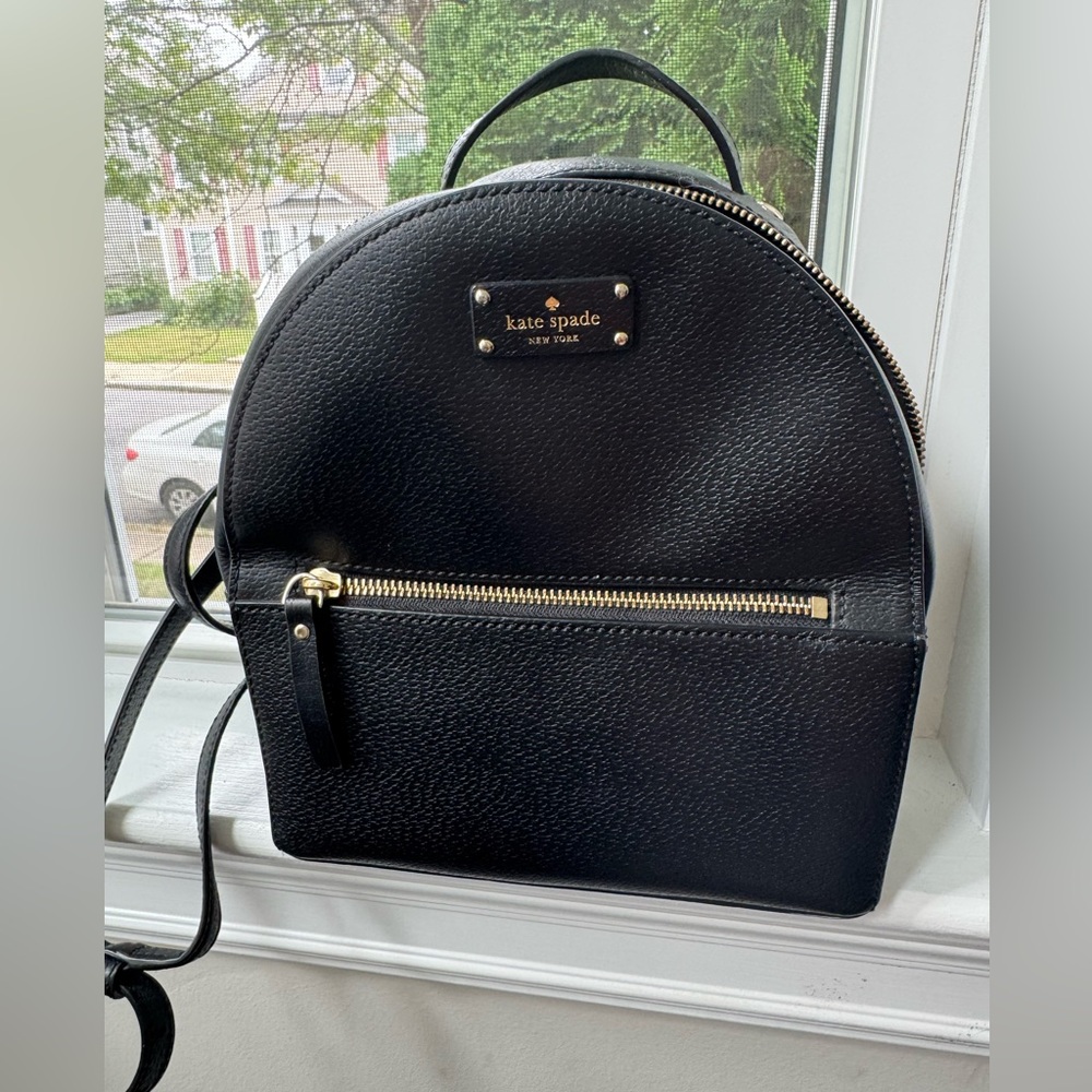 Kate Spade Black Textured Backpack with Gold Zipper